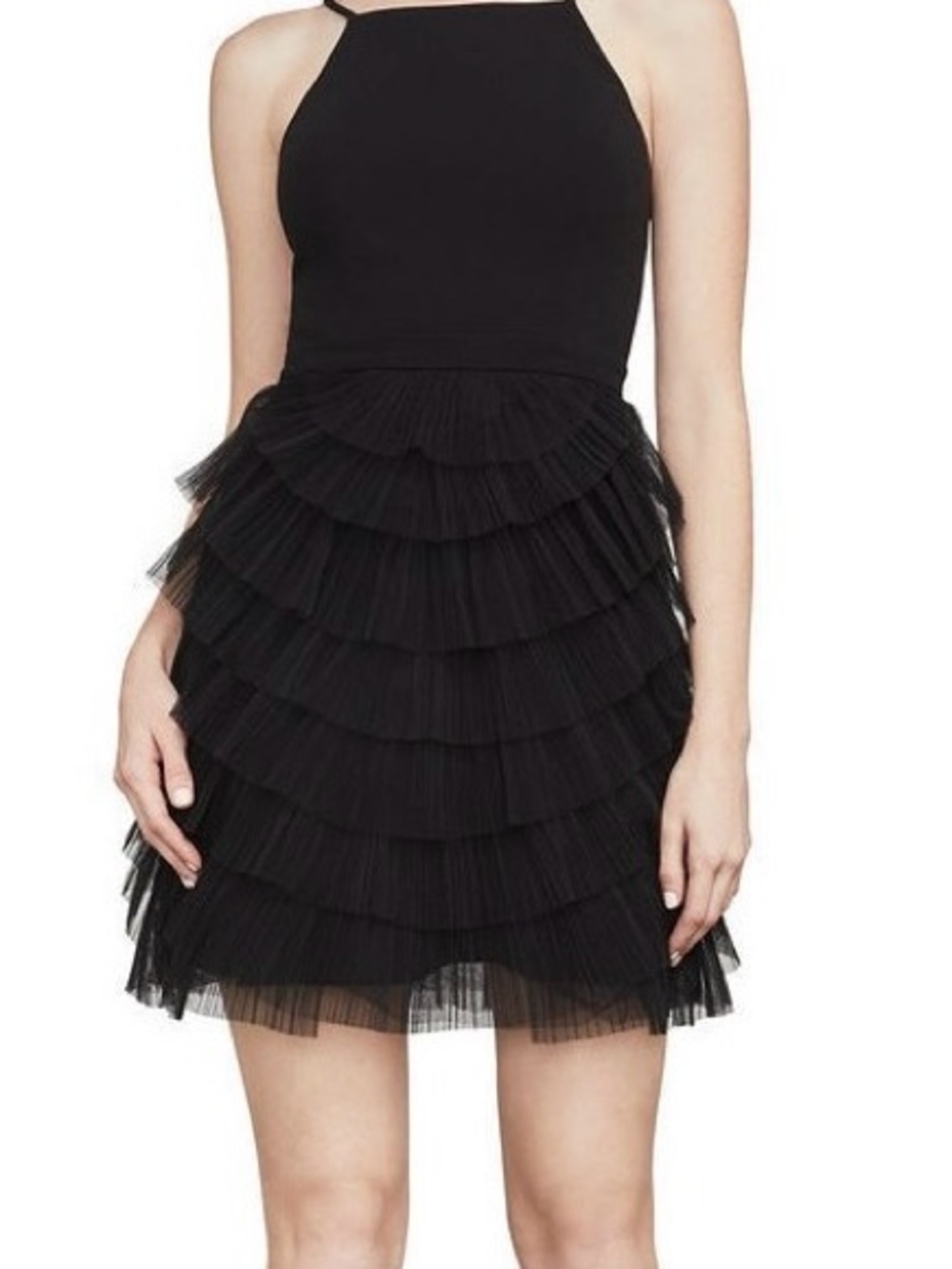 BCBGMaxAzria Black Tiered Tulle Mini Dress